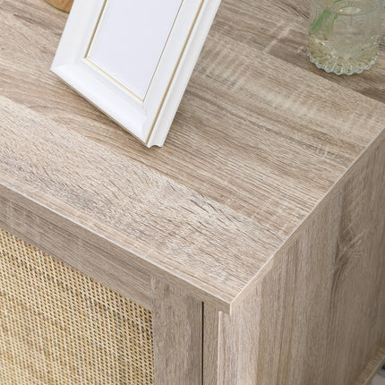 Set of 2 Bedside Tables with Storage Cupboard and Rattan Panel - Natural