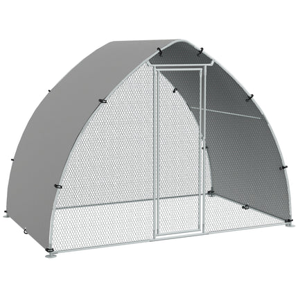 Galvanised Outdoor Chicken Coop for 4-6 Chickens, Hens, Ducks & Rabbits with Cover 3 x 1.9 x 2.2m - Silver Tone