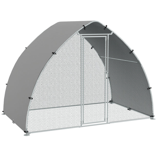 Galvanised Outdoor Chicken Coop for 4-6 Chickens, Hens, Ducks & Rabbits with Cover 3 x 1.9 x 2.2m - Silver Tone