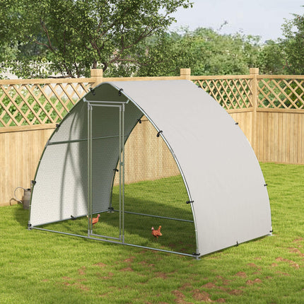 Galvanised Outdoor Chicken Coop for 4-6 Chickens, Hens, Ducks & Rabbits with Cover 3 x 1.9 x 2.2m - Silver Tone