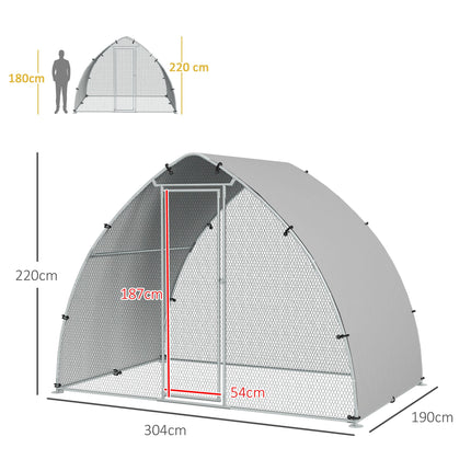 Galvanised Outdoor Chicken Coop for 4-6 Chickens, Hens, Ducks & Rabbits with Cover 3 x 1.9 x 2.2m - Silver Tone