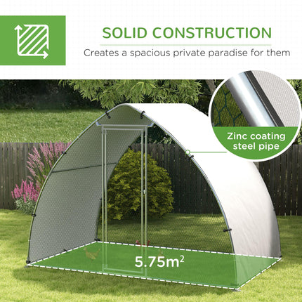 Galvanised Outdoor Chicken Coop for 4-6 Chickens, Hens, Ducks & Rabbits with Cover 3 x 1.9 x 2.2m - Silver Tone