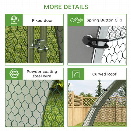 Galvanised Outdoor Chicken Coop for 4-6 Chickens, Hens, Ducks & Rabbits with Cover 3 x 1.9 x 2.2m - Silver Tone