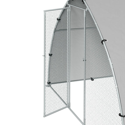 Galvanised Outdoor Chicken Coop for 4-6 Chickens, Hens, Ducks & Rabbits with Cover 3 x 1.9 x 2.2m - Silver Tone