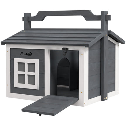 Indoor Portable Rabbit Hutch with Openable Roof and Handle - Grey