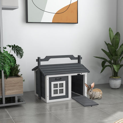 Indoor Portable Rabbit Hutch with Openable Roof and Handle - Grey