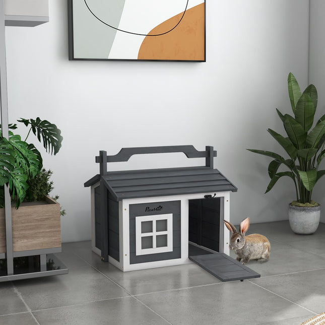 Indoor Portable Rabbit Hutch with Openable Roof and Handle - Grey