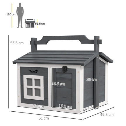 Indoor Portable Rabbit Hutch with Openable Roof and Handle - Grey