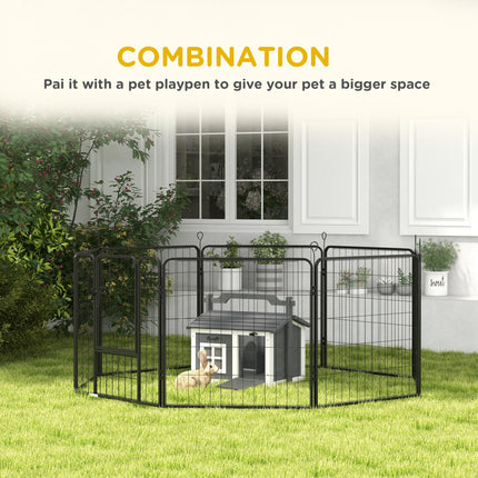Indoor Portable Rabbit Hutch with Openable Roof and Handle - Grey