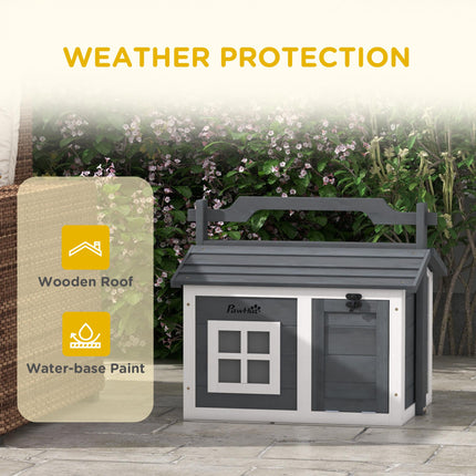 Indoor Portable Rabbit Hutch with Openable Roof and Handle - Grey