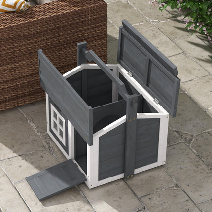 Indoor Portable Rabbit Hutch with Openable Roof and Handle - Grey
