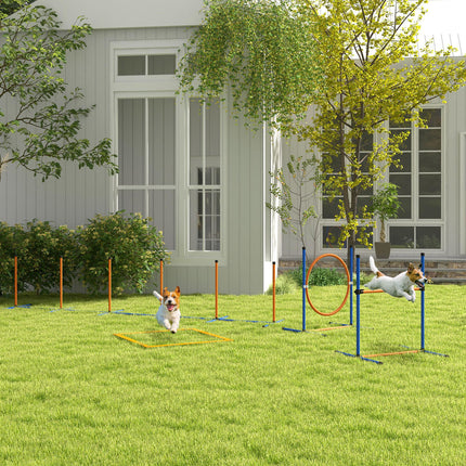 Dog Agility Training Equipment Set with Weave Poles, Jump Ring, Pause Box & Adjustable Hurdle - Orange