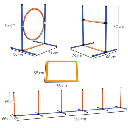 Dog Agility Training Equipment Set with Weave Poles, Jump Ring, Pause Box & Adjustable Hurdle - Orange