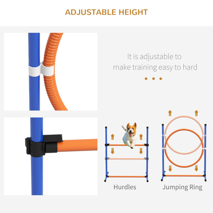 Dog Agility Training Equipment Set with Weave Poles, Jump Ring, Pause Box & Adjustable Hurdle - Orange