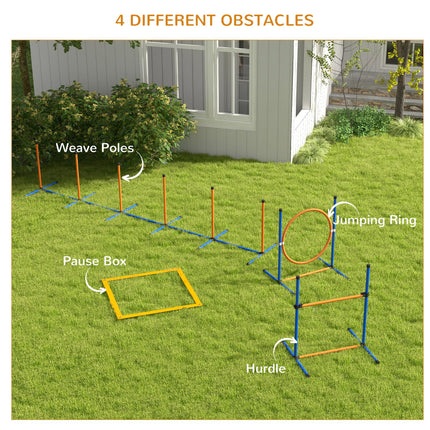 Dog Agility Training Equipment Set with Weave Poles, Jump Ring, Pause Box & Adjustable Hurdle - Orange