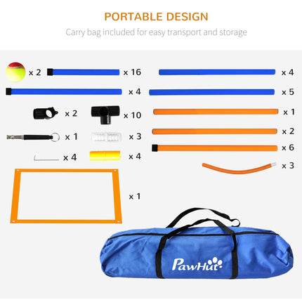 Dog Agility Training Equipment Set with Weave Poles, Jump Ring, Pause Box & Adjustable Hurdle - Orange