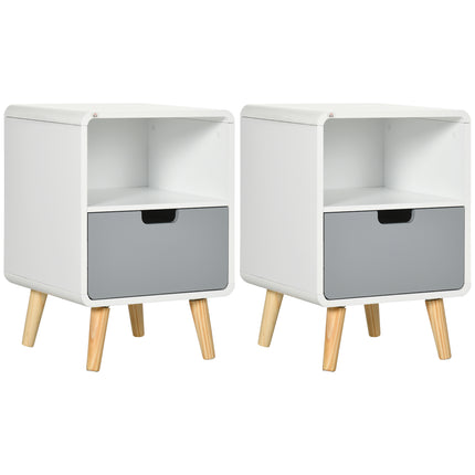 Set of 2 Scandinavian Wooden Bedside Tables with Drawer - Natural Wood