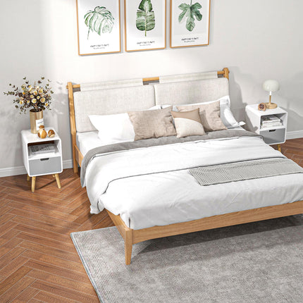 Set of 2 Scandinavian Wooden Bedside Tables with Drawer - Natural Wood