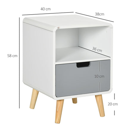Set of 2 Scandinavian Wooden Bedside Tables with Drawer - Natural Wood