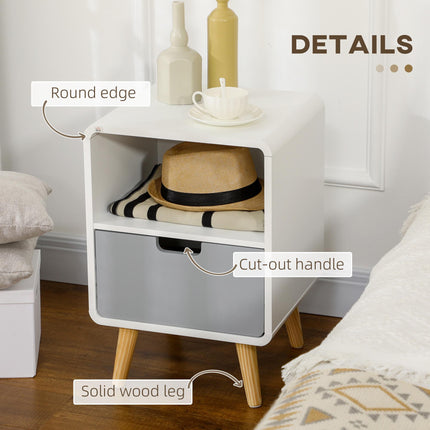 Set of 2 Scandinavian Wooden Bedside Tables with Drawer - Natural Wood