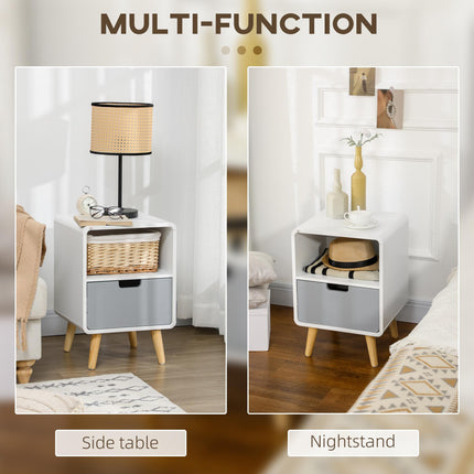 Set of 2 Scandinavian Wooden Bedside Tables with Drawer - Natural Wood