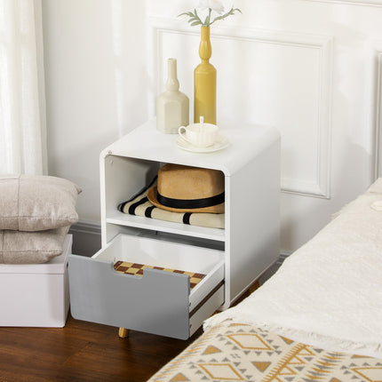 Set of 2 Scandinavian Wooden Bedside Tables with Drawer - Natural Wood