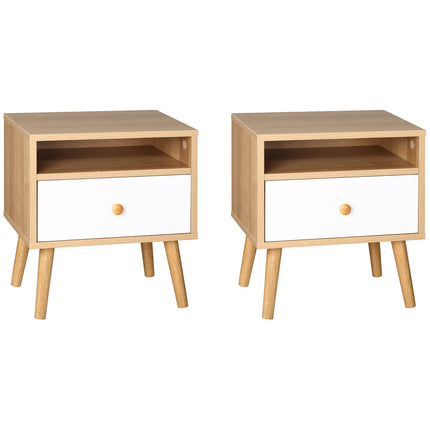 Set of 2 Modern Bedside Tables with Drawer and Shelf - Natural