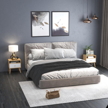 Set of 2 Modern Bedside Tables with Drawer and Shelf - Natural