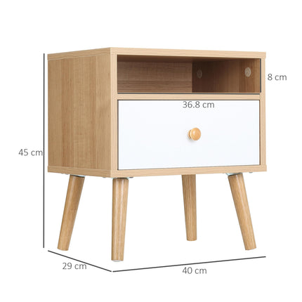 Set of 2 Modern Bedside Tables with Drawer and Shelf - Natural