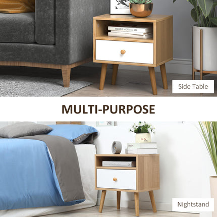 Set of 2 Modern Bedside Tables with Drawer and Shelf - Natural