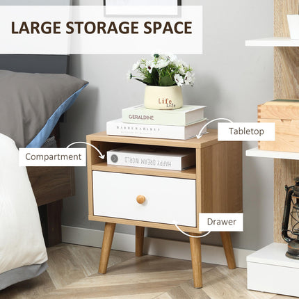 Set of 2 Modern Bedside Tables with Drawer and Shelf - Natural