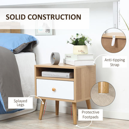 Set of 2 Modern Bedside Tables with Drawer and Shelf - Natural