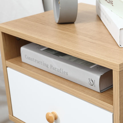 Set of 2 Modern Bedside Tables with Drawer and Shelf - Natural