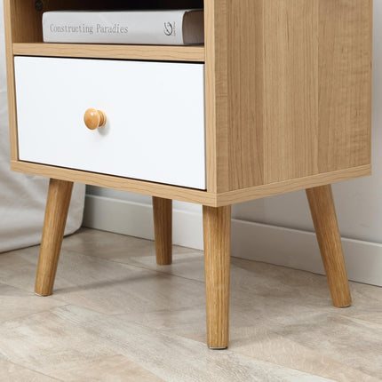 Set of 2 Modern Bedside Tables with Drawer and Shelf - Natural