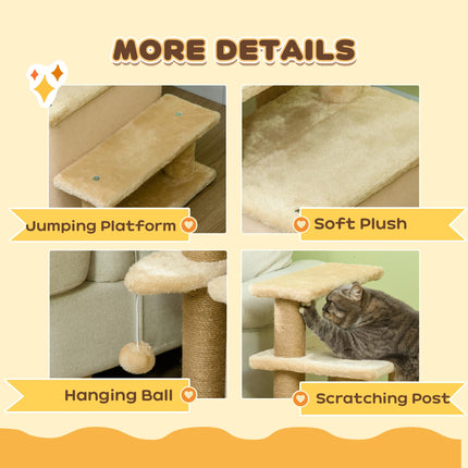 Adjustable Cat Steps with House and Hanging Toy Ball - Beige