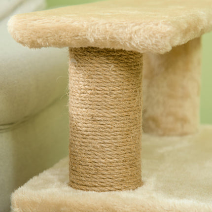 Adjustable Cat Steps with House and Hanging Toy Ball - Beige