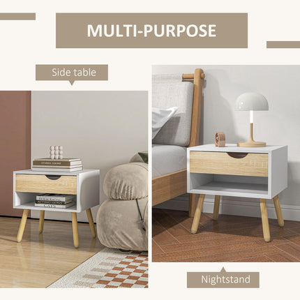 Set of 2 Modern Nightstands with Drawer and Shelf - Brown