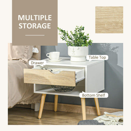 Set of 2 Modern Nightstands with Drawer and Shelf - Brown