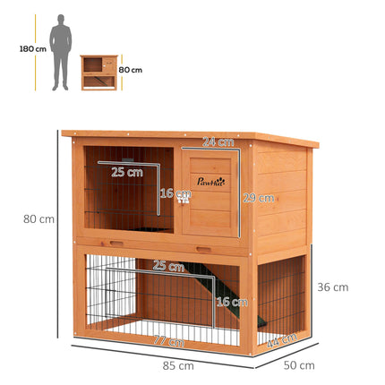 Two-Tier Antiseptic Wood Rabbit Hutch 80cm with Run - Orange