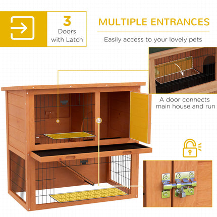 Two-Tier Antiseptic Wood Rabbit Hutch 80cm with Run - Orange