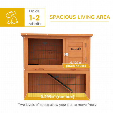 Two-Tier Antiseptic Wood Rabbit Hutch 80cm with Run - Orange
