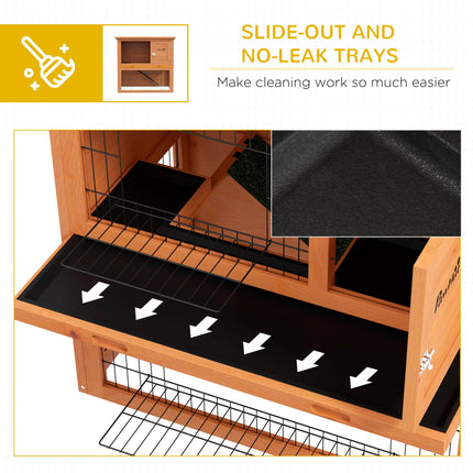 Two-Tier Antiseptic Wood Rabbit Hutch 80cm with Run - Orange