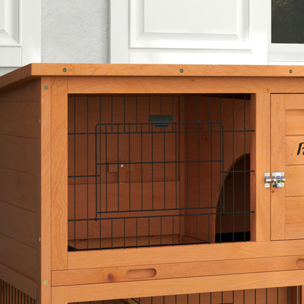 Two-Tier Antiseptic Wood Rabbit Hutch 80cm with Run - Orange
