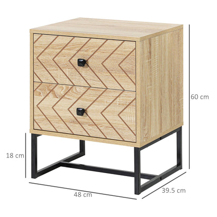 Set of 2 Zig Zag Design Bedside Tables with 2 Drawers - Natural