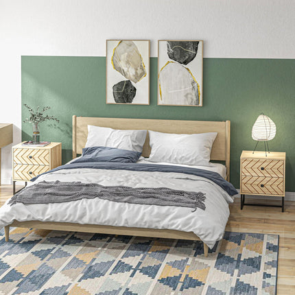 Set of 2 Zig Zag Design Bedside Tables with 2 Drawers - Natural