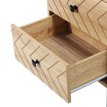 Set of 2 Zig Zag Design Bedside Tables with 2 Drawers - Natural