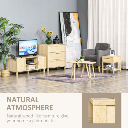Set of 2 Nightstands with Rattan Drawer and Storage Shelf - Natural Wood