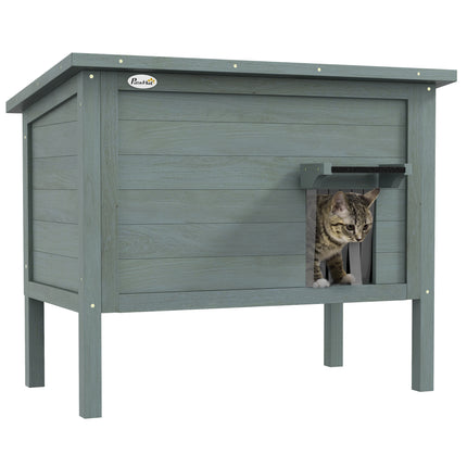 Outdoor Insulated Wooden Cat House with Removable Floor and Waterproof Roof - Charcoal Grey