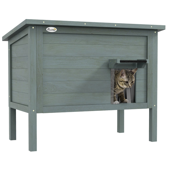 Outdoor Insulated Wooden Cat House with Removable Floor and Waterproof Roof - Charcoal Grey
