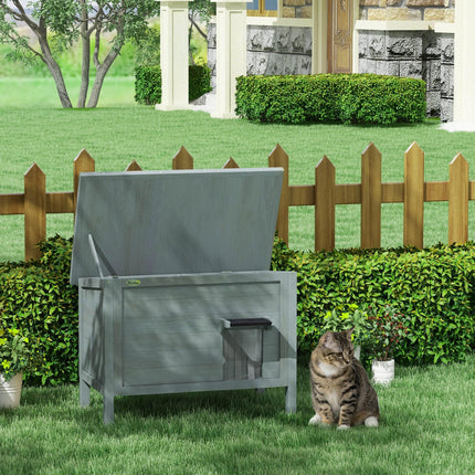 Outdoor Insulated Wooden Cat House with Removable Floor and Waterproof Roof - Charcoal Grey